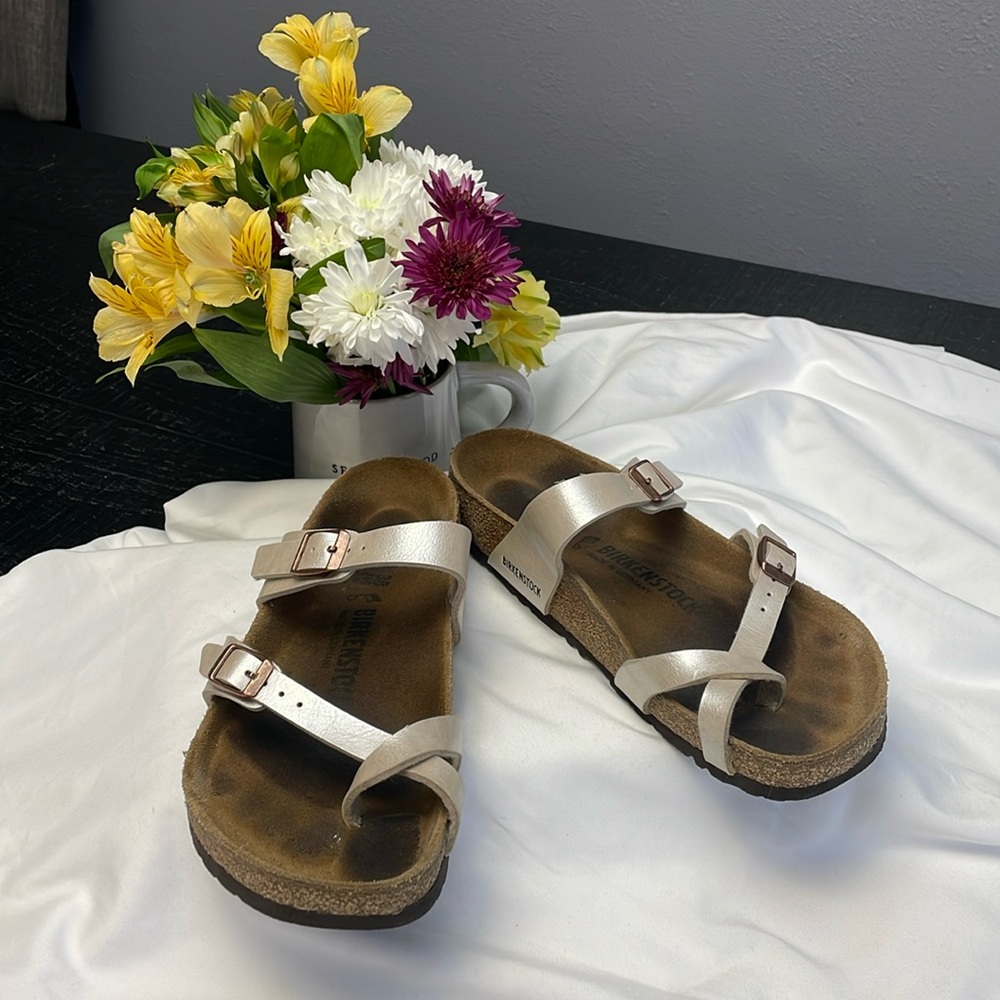 Birkenstock Women’s Mayari Sandals Size 38 Nubuck Leather Sparkly Straps VGUC